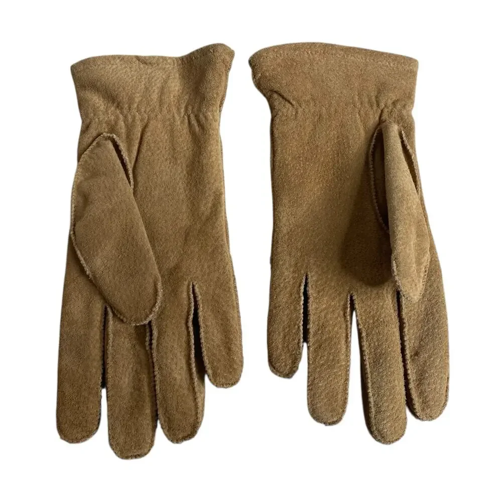 Vintage Suede Gloves Tan Brown Lined Womens XL Luxury Old Money Boho Chic Gift